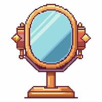 Vintage Pixel Art Vanity Mirror with Wooden Frame Nostalgic Retro Style vector