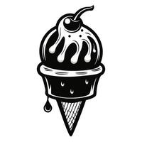 Vintage ice cream cone illustration with dripping cherry topping vector
