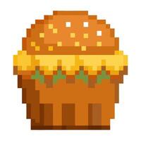 Pixel art burger cupcake design reflecting retro gaming and digital art trends vector