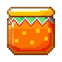 Pixel art jar of orange jam with a colorful lid in retro style vector