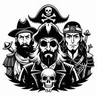 Monochrome Illustration of Pirate Crew with Skulls and Swords vector