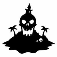 Silhouette of Haunted Skull Island with Palm Trees and Skulls vector