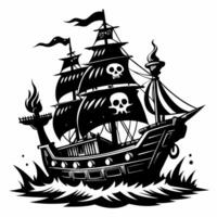 Silhouette of a Pirate Ship with Skull Sails on Rough Seas vector