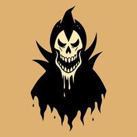 Spooky Dripping Skull Illustration with Sharp Cloak on Beige Background vector