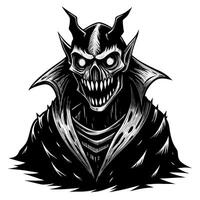 A black and white drawing of a demon with a skull on its face vector