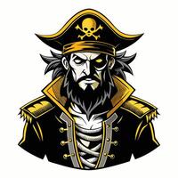 Fierce Pirate Illustration with Skull Hat and Beard in Bold Style vector