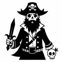 Skull Headed Pirate with Sword and Skull in Bold Black and White Illustration vector