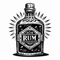 Vintage Black and White Rum Bottle Illustration with Radiant Design vector