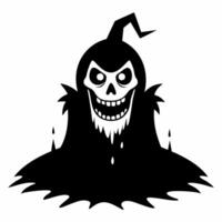 Halloween Grim Reaper Silhouette with Dripping Cloak and Spooky Smile vector