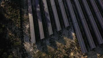 Top down shot of rows of solar panels installed on field in countryside video