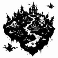 Spooky Floating Island with Haunted Castle and Eerie Skulls vector
