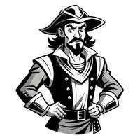 Vintage Pirate Character Illustration in Classic Black and White Style vector
