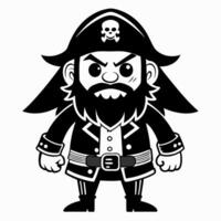Pirate Character with Hat and Beard Illustration in Black and White Style vector