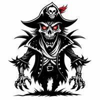 Eerie Pirate Skeleton with Red Eyes and Skull Hat Illustration for Fantasy Themes vector