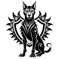 Intricate Tribal Canine Design with Bold Geometric Patterns and Symmetrical Details vector