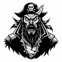 Fierce Pirate Captain Illustration with Skull Hat and Bearded Expression vector