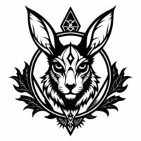 Abstract Geometric Jackalope Illustration with Ornate Leaf Motifs and Tribal Elements vector