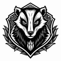 Intricate Badger Emblem in Black and White Style for Wildlife and Nature Themes vector