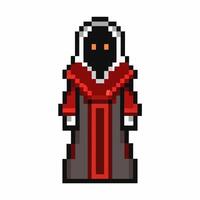 Pixel Art Dark Hooded Figure in Red Robe Retro 8 Bit Style Character Design vector
