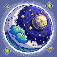 Retro Pixel Art of Moon and Stars with Day Night Transition vector