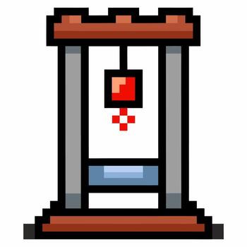 retro píxel Arte guillotina icono 8 poco juego de azar gráfico con clásico ejecución dispositivo vector