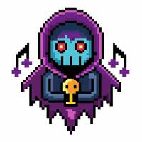 Colorful Pixel Art of Mysterious Hooded Figure with Music Notes vector
