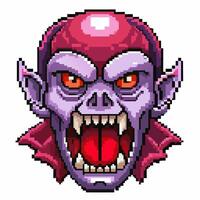 Pixel Art Vampire Retro 8 Bit Style Monster with Red Eyes and Fangs vector