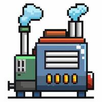 Pixel Art Factory Building with Smoke from Chimneys vector