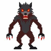 Pixel Art Werewolf with Red Eyes and Claws in Retro Game Style vector