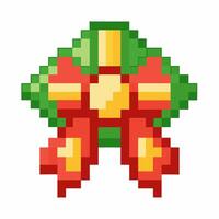 Retro Pixel Art Christmas Wreath with Bow Festive Holiday Decoration vector