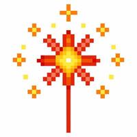 Pixelated Sparkler Firework Icon with Vibrant Colors and Geometric Design vector