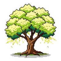 Pixel Art Tree with Green Leaves Digital Nature Illustration for Retro Games vector