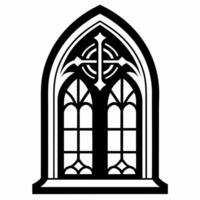 Black Gothic Church Window Design with Stained Glass and Cross Motif vector