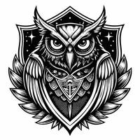Intricate Black and White Owl Illustration with Detailed Geometric Patterns vector