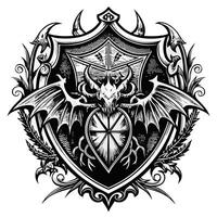 Intricate Gothic Heraldry Crest with Dragon and Shield Design vector