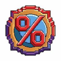 Pixel Art Percent Symbol Icon with Multicolored Border vector