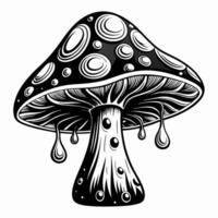 Intricate Black and White Illustration of a Mushroom with Detailed Patterns vector