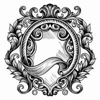 A black and white drawing of a frame with a ribbon vector