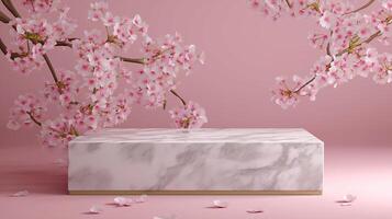 Marble podium stand, Sakura Pink background photo