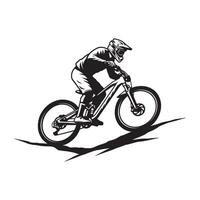 Silhouette illustration of a mountain biker descending a hill on a bicycle against white background vector