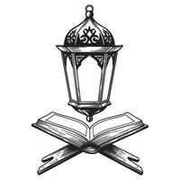 Decorative lantern and open book illustration representing ramadan and islamic celebrations vector