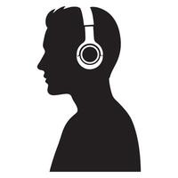 Silhouette of a man wearing headphones on white background for music or audio concepts vector