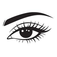 Elegant black and white illustration of an eye with detailed eyelashes and eyebrow for design vector