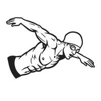 illustration of a male swimmer in a streamlined butterfly stroke in black and white vector