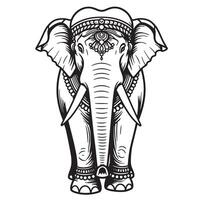 Intricate black and white illustration of a decorated elephant a symbol of india vector