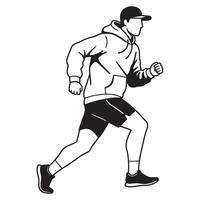 Athletic man running in black and white outline ready for fitness activity or exercise vector