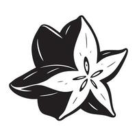 Black and white illustration of a carambola star fruit in a modern style vector