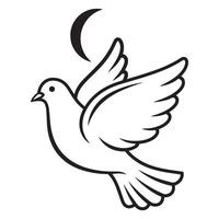 Elegant black and white dove in flight with crescent moon symbol of peace and hope vector