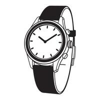 Elegant black and white illustration of a classic analog wristwatch on white background vector