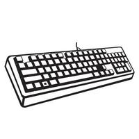 Black and white illustration of a classic wired computer keyboard isolated on white vector